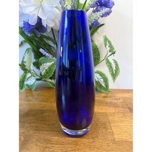Vintage‎ Cobalt Blue Glass Vase – Modern Sleek Cylinder Design Retro Decor
